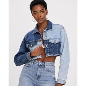 Refuge Denim Women’s Cropped Patchwork Jean Jacket Size S